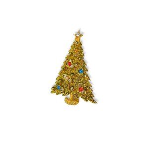 Vintage ART Mode Art Arthur Pepper  Christmas Tree Brooch Gold Tone 2.09"